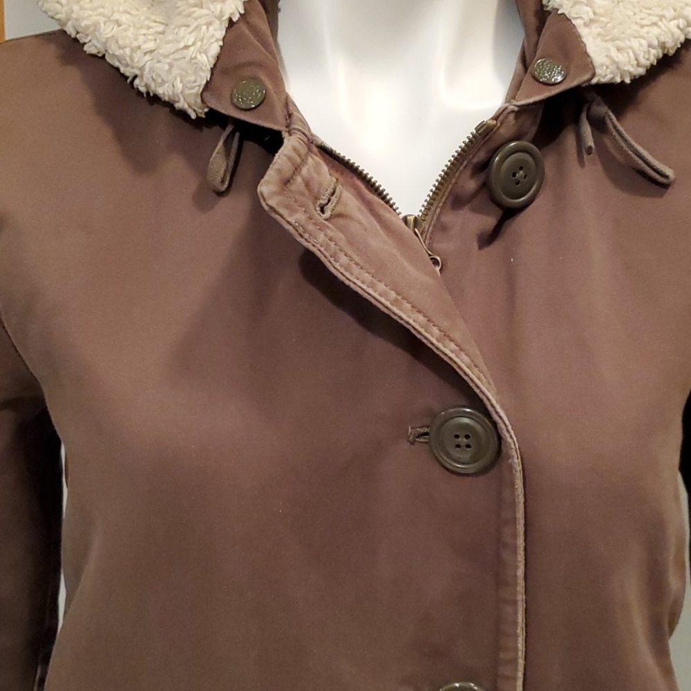 J Crew Brown Utility Coat with Sherpa Hood - Picture 3 of 14
